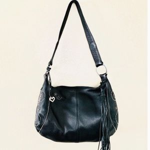 Like new Brighton BREEZE Large Studded pebbled leather Hobo Shoulder Bag